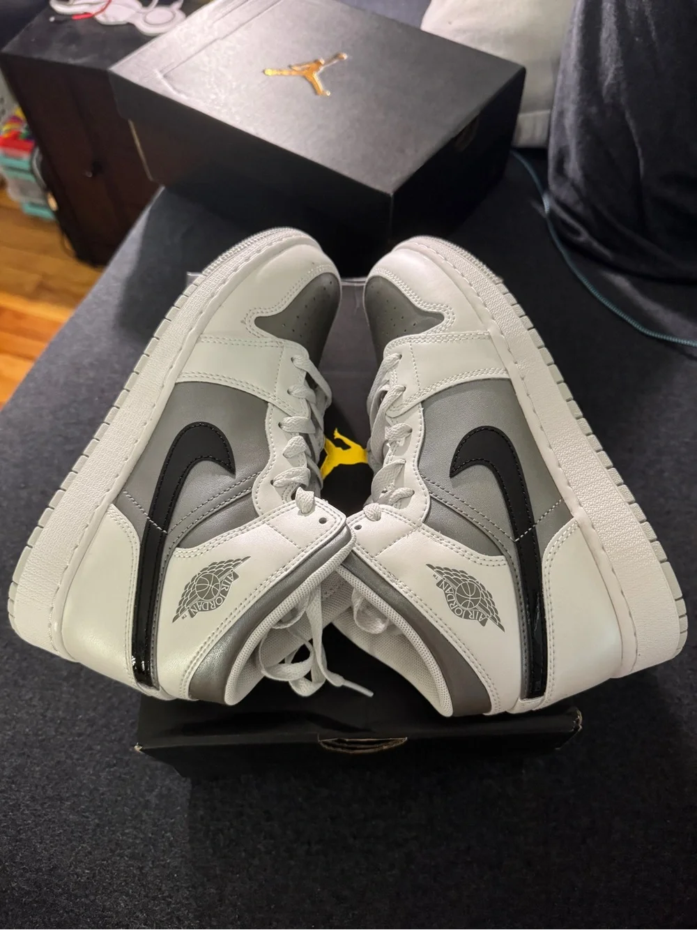 Nike Air Jordan 1 Mid — White, Gray & Black